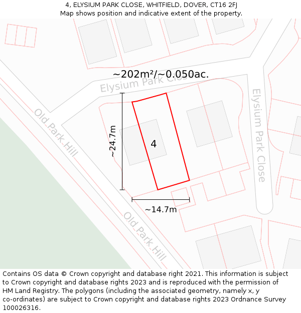 4, ELYSIUM PARK CLOSE, WHITFIELD, DOVER, CT16 2FJ: Plot and title map