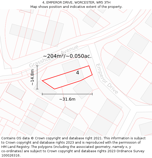 4, EMPEROR DRIVE, WORCESTER, WR5 3TH: Plot and title map