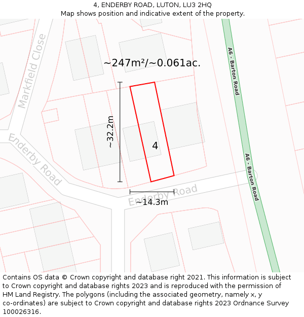 4, ENDERBY ROAD, LUTON, LU3 2HQ: Plot and title map