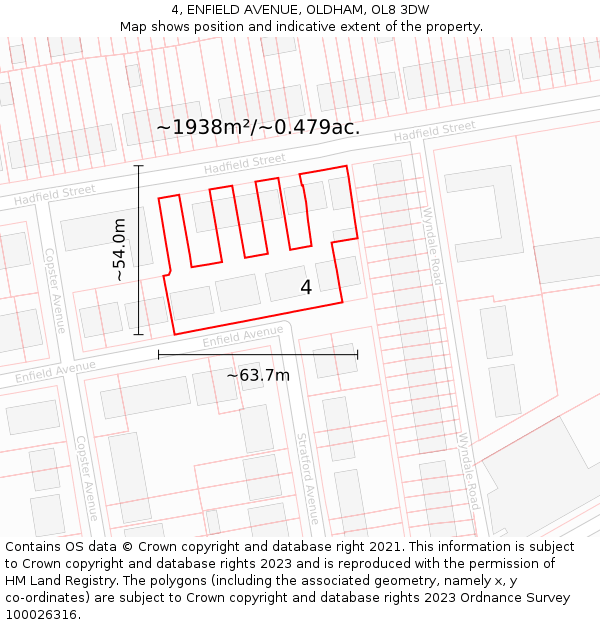 4, ENFIELD AVENUE, OLDHAM, OL8 3DW: Plot and title map