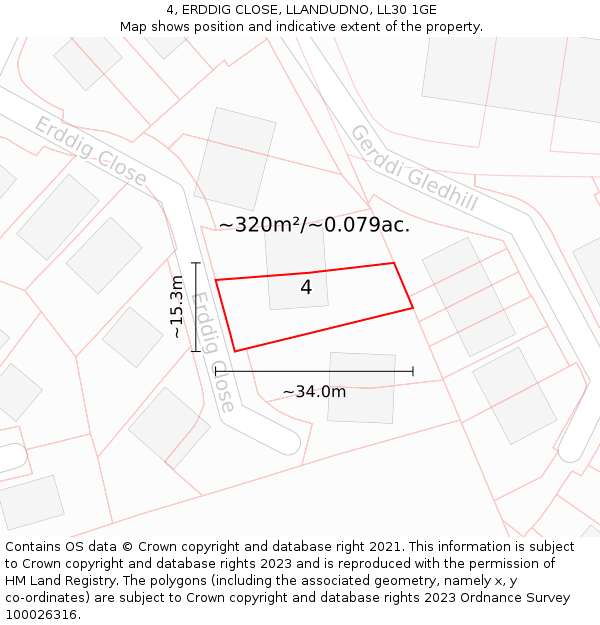 4, ERDDIG CLOSE, LLANDUDNO, LL30 1GE: Plot and title map