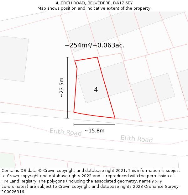 4, ERITH ROAD, BELVEDERE, DA17 6EY: Plot and title map
