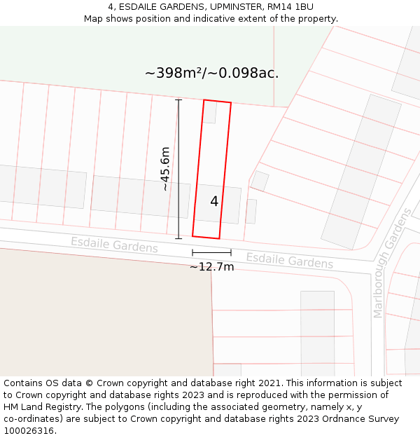 4, ESDAILE GARDENS, UPMINSTER, RM14 1BU: Plot and title map