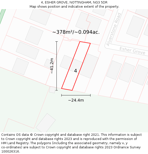 4, ESHER GROVE, NOTTINGHAM, NG3 5DR: Plot and title map
