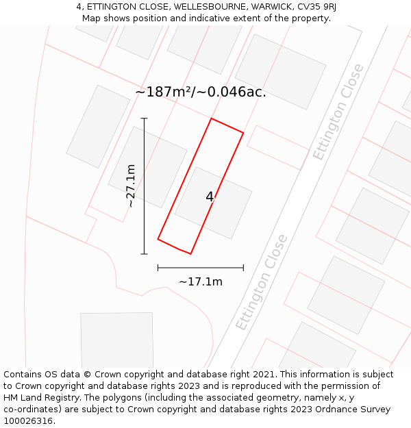 4, ETTINGTON CLOSE, WELLESBOURNE, WARWICK, CV35 9RJ: Plot and title map