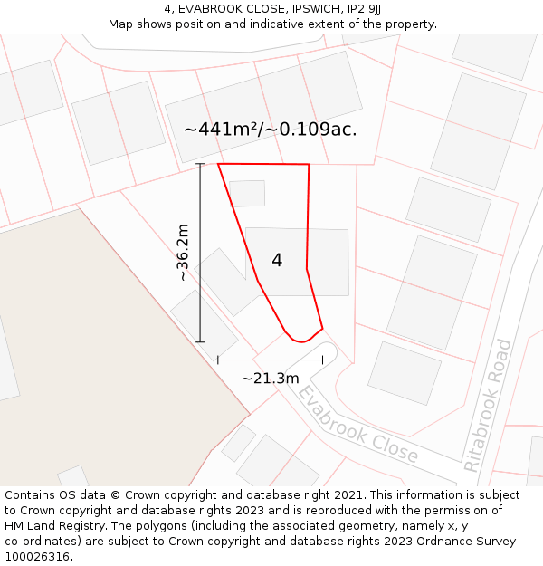 4, EVABROOK CLOSE, IPSWICH, IP2 9JJ: Plot and title map