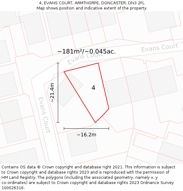 4, EVANS COURT, ARMTHORPE, DONCASTER, DN3 2FL: Plot and title map