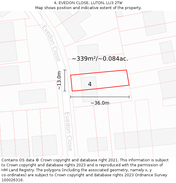 4, EVEDON CLOSE, LUTON, LU3 2TW: Plot and title map