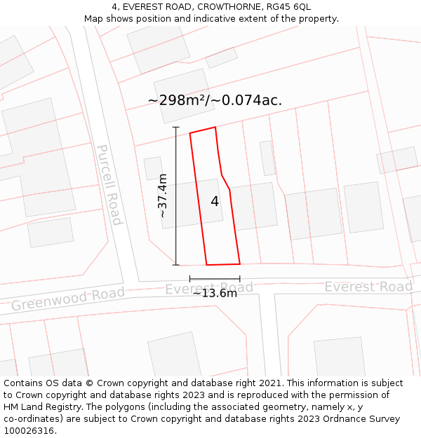 4, EVEREST ROAD, CROWTHORNE, RG45 6QL: Plot and title map