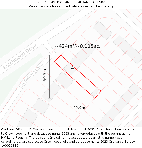 4, EVERLASTING LANE, ST ALBANS, AL3 5RY: Plot and title map