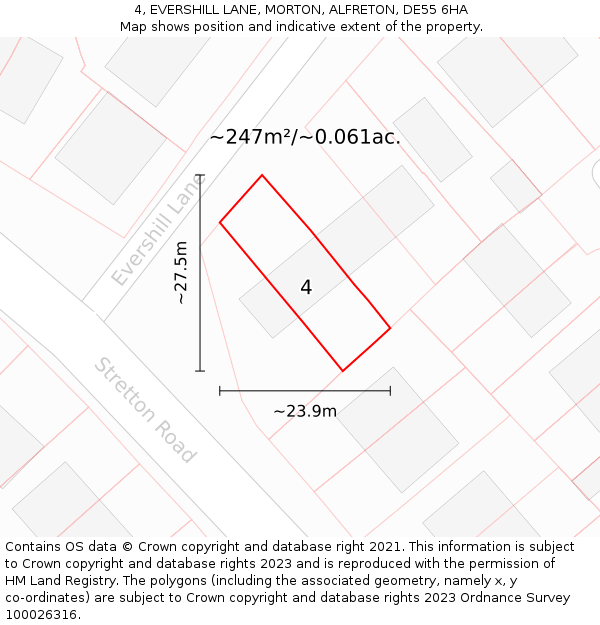 4, EVERSHILL LANE, MORTON, ALFRETON, DE55 6HA: Plot and title map