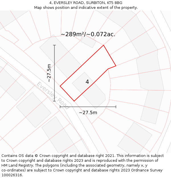 4, EVERSLEY ROAD, SURBITON, KT5 8BG: Plot and title map