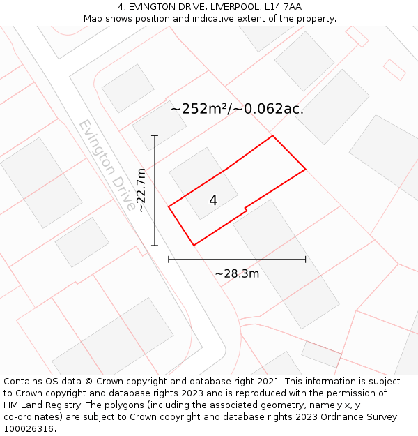 4, EVINGTON DRIVE, LIVERPOOL, L14 7AA: Plot and title map
