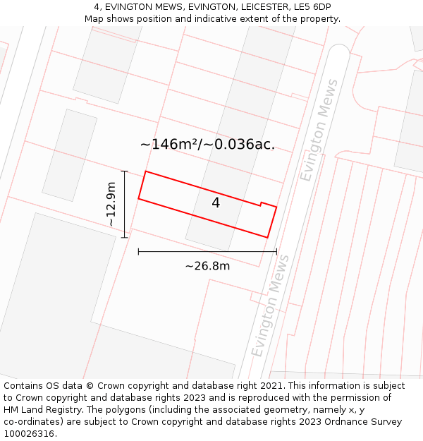 4, EVINGTON MEWS, EVINGTON, LEICESTER, LE5 6DP: Plot and title map