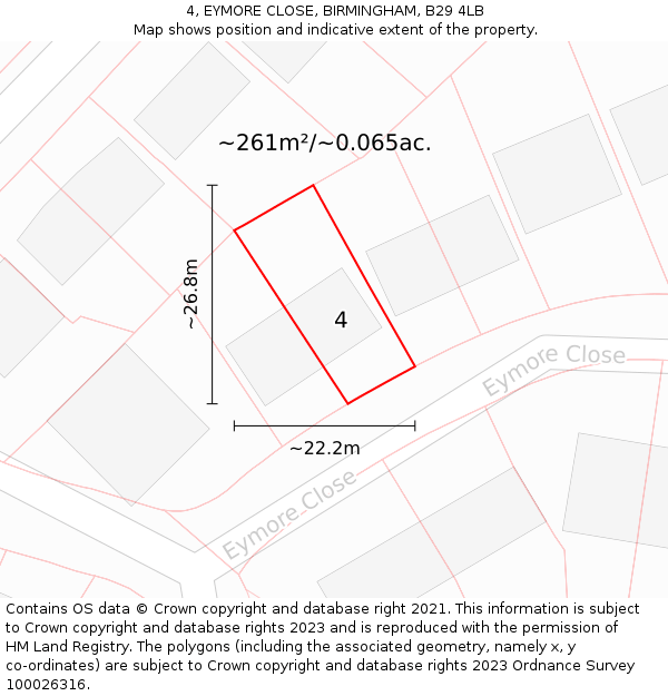 4, EYMORE CLOSE, BIRMINGHAM, B29 4LB: Plot and title map
