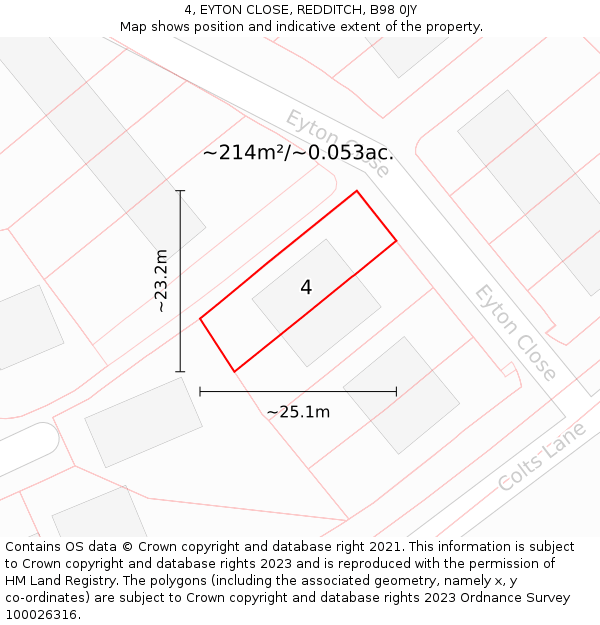 4, EYTON CLOSE, REDDITCH, B98 0JY: Plot and title map