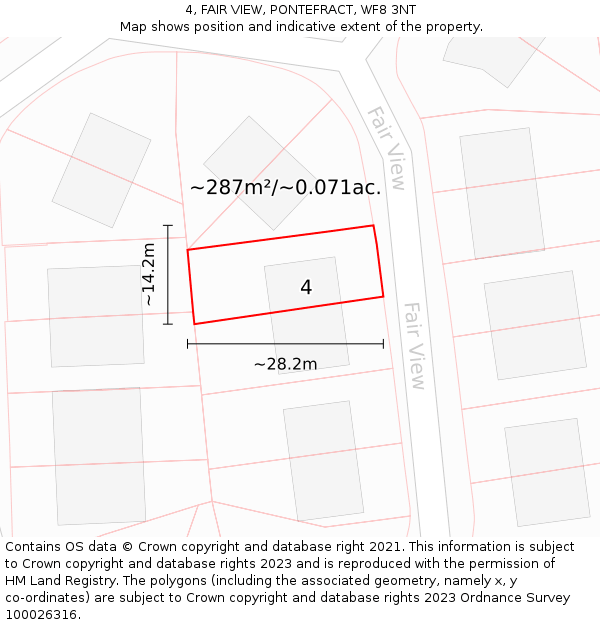 4, FAIR VIEW, PONTEFRACT, WF8 3NT: Plot and title map
