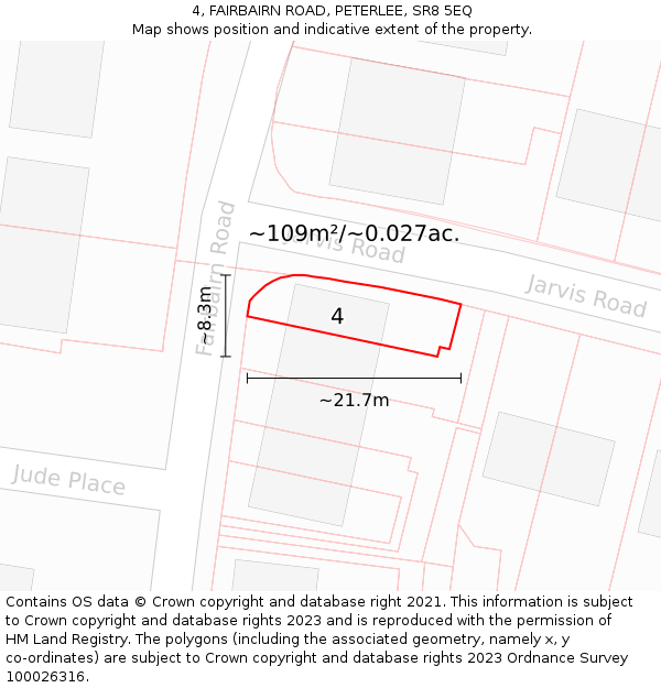 4, FAIRBAIRN ROAD, PETERLEE, SR8 5EQ: Plot and title map