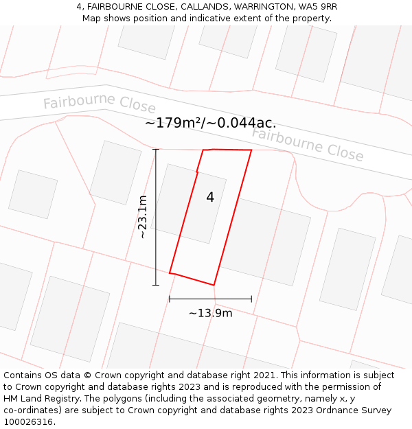 4, FAIRBOURNE CLOSE, CALLANDS, WARRINGTON, WA5 9RR: Plot and title map
