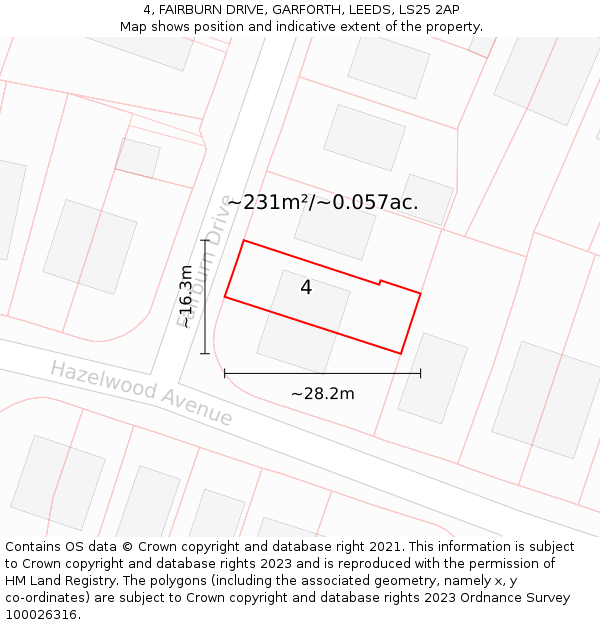 4, FAIRBURN DRIVE, GARFORTH, LEEDS, LS25 2AP: Plot and title map