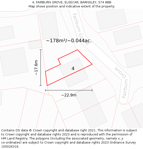 4, FAIRBURN GROVE, ELSECAR, BARNSLEY, S74 8BB: Plot and title map