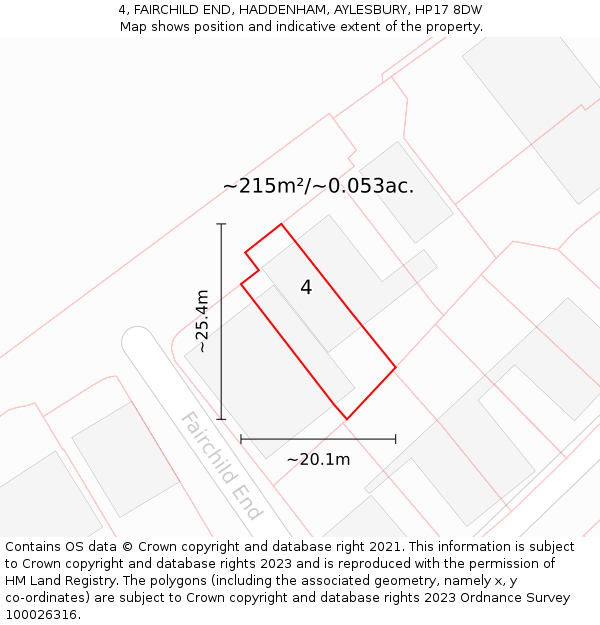 4, FAIRCHILD END, HADDENHAM, AYLESBURY, HP17 8DW: Plot and title map