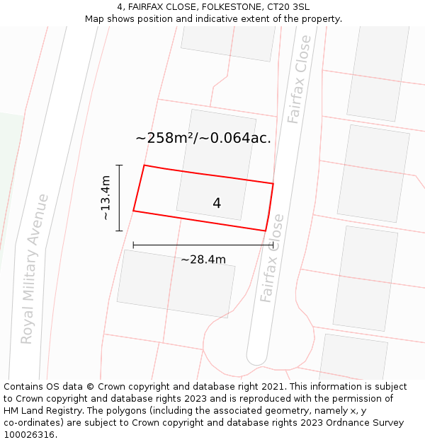4, FAIRFAX CLOSE, FOLKESTONE, CT20 3SL: Plot and title map
