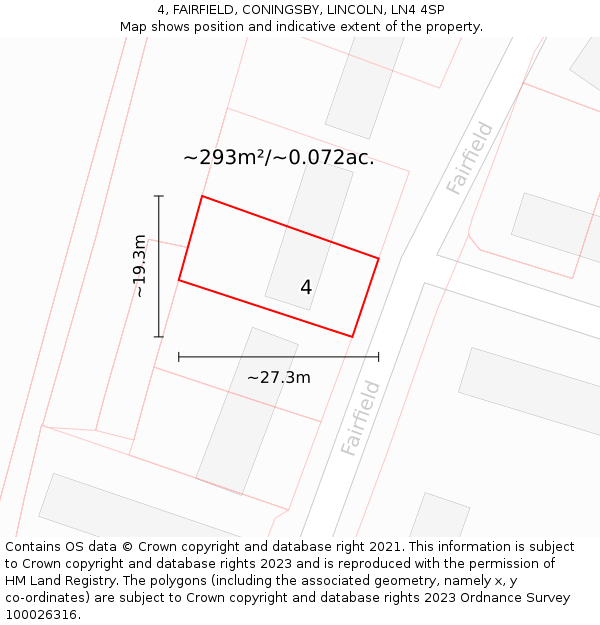 4, FAIRFIELD, CONINGSBY, LINCOLN, LN4 4SP: Plot and title map