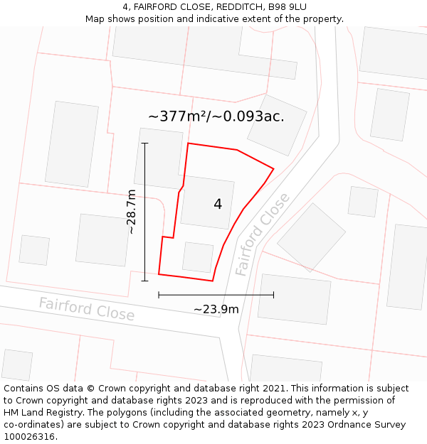 4, FAIRFORD CLOSE, REDDITCH, B98 9LU: Plot and title map