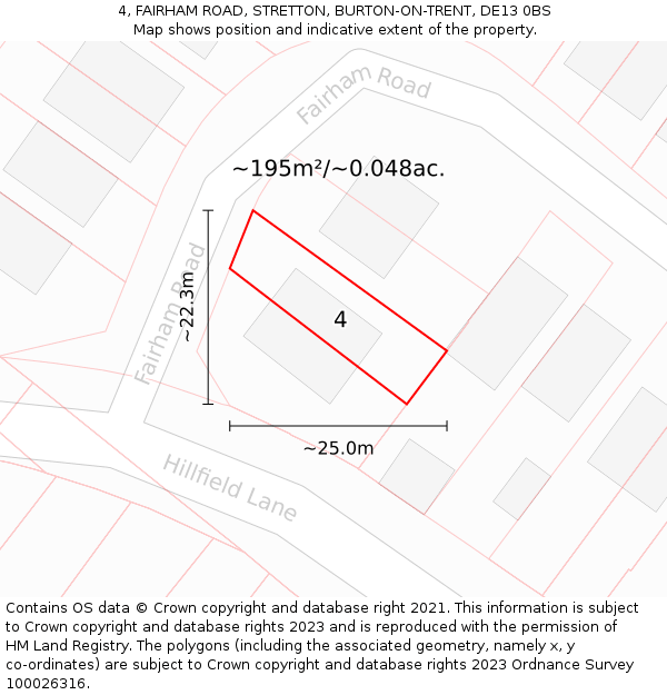 4, FAIRHAM ROAD, STRETTON, BURTON-ON-TRENT, DE13 0BS: Plot and title map