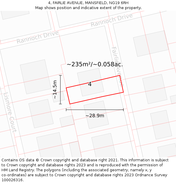 4, FAIRLIE AVENUE, MANSFIELD, NG19 6RH: Plot and title map