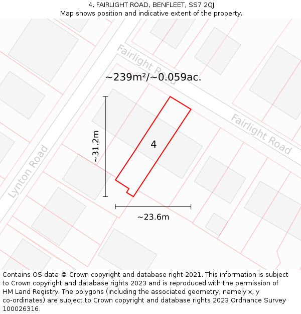 4, FAIRLIGHT ROAD, BENFLEET, SS7 2QJ: Plot and title map
