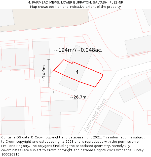 4, FAIRMEAD MEWS, LOWER BURRATON, SALTASH, PL12 4JR: Plot and title map