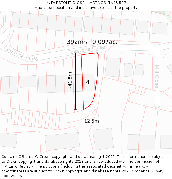 4, FAIRSTONE CLOSE, HASTINGS, TN35 5EZ: Plot and title map