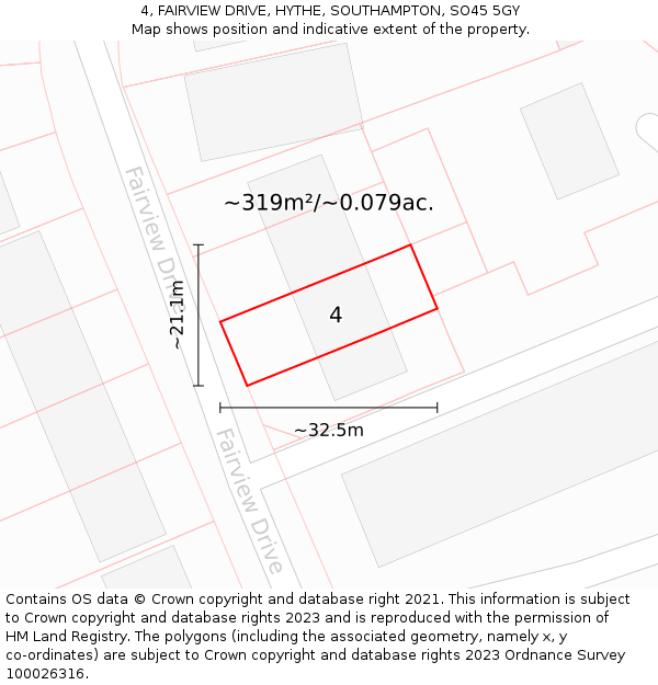 4, FAIRVIEW DRIVE, HYTHE, SOUTHAMPTON, SO45 5GY: Plot and title map
