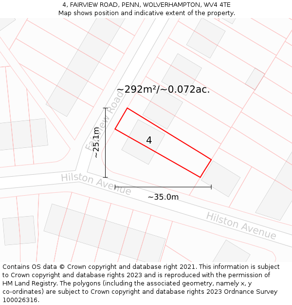 4, FAIRVIEW ROAD, PENN, WOLVERHAMPTON, WV4 4TE: Plot and title map