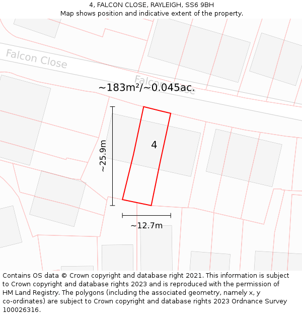 4, FALCON CLOSE, RAYLEIGH, SS6 9BH: Plot and title map