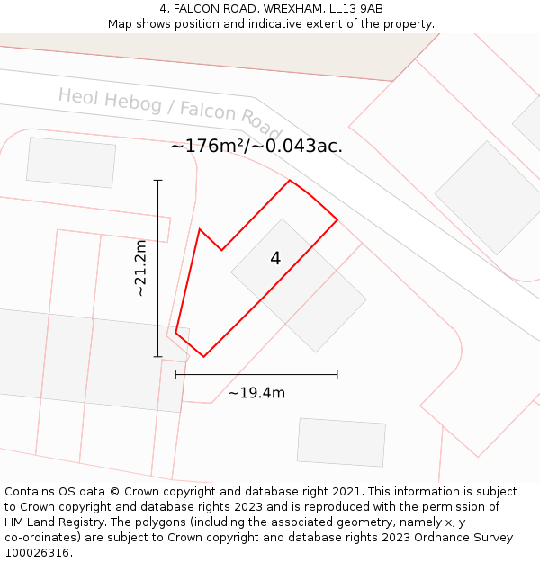 4, FALCON ROAD, WREXHAM, LL13 9AB: Plot and title map