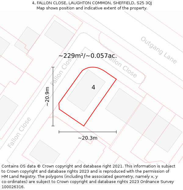 4, FALLON CLOSE, LAUGHTON COMMON, SHEFFIELD, S25 3QJ: Plot and title map