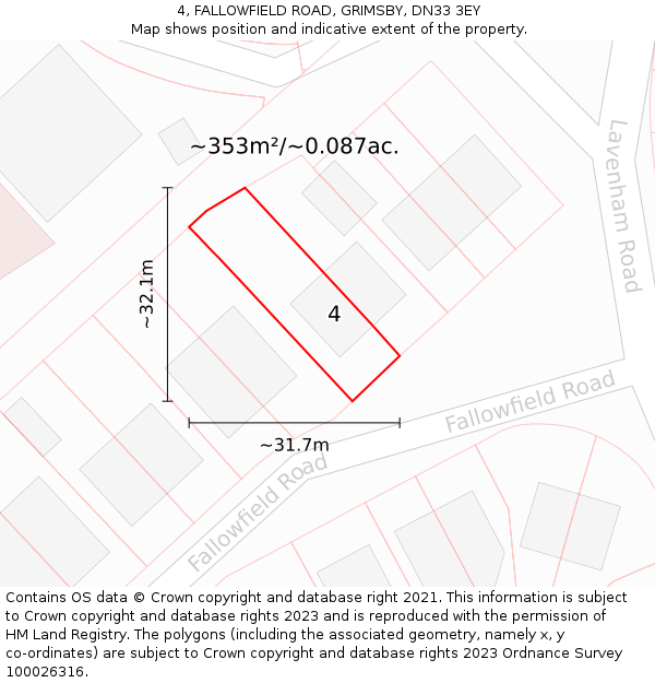 4, FALLOWFIELD ROAD, GRIMSBY, DN33 3EY: Plot and title map