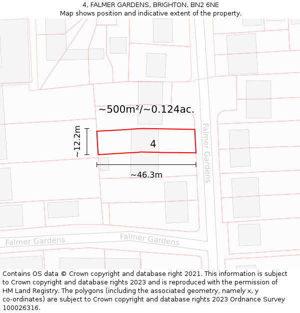4, FALMER GARDENS, BRIGHTON, BN2 6NE: Plot and title map