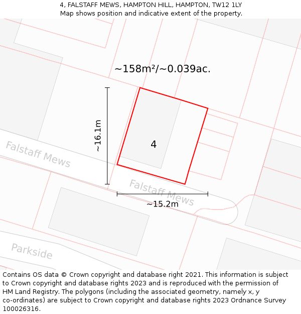 4, FALSTAFF MEWS, HAMPTON HILL, HAMPTON, TW12 1LY: Plot and title map