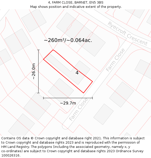 4, FARM CLOSE, BARNET, EN5 3BS: Plot and title map