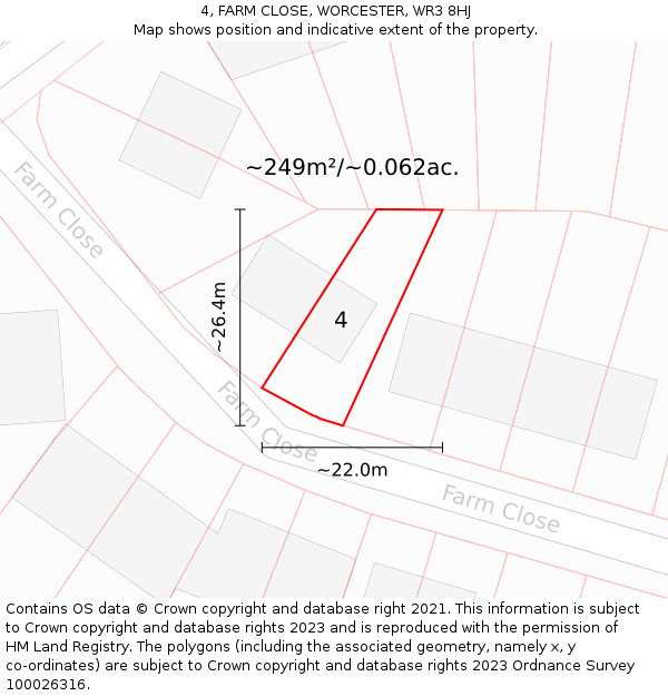 4, FARM CLOSE, WORCESTER, WR3 8HJ: Plot and title map