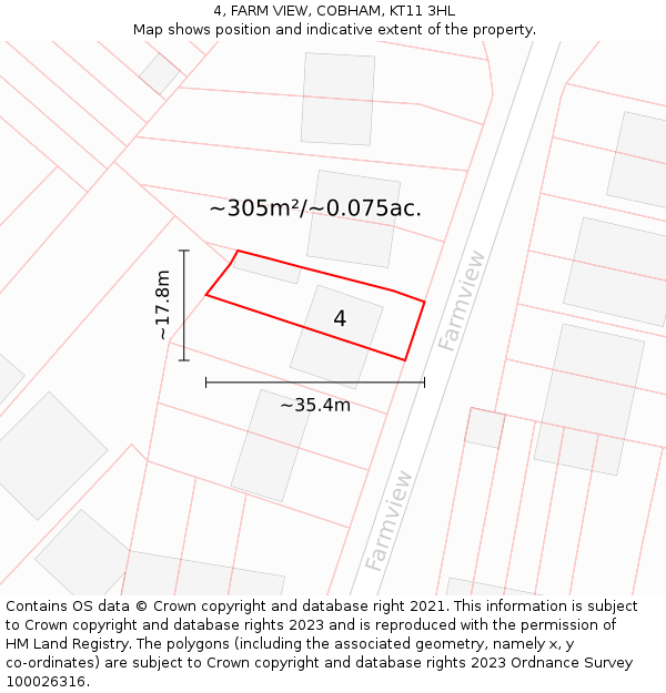 4, FARM VIEW, COBHAM, KT11 3HL: Plot and title map