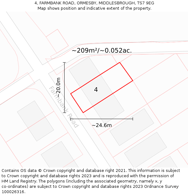 4, FARMBANK ROAD, ORMESBY, MIDDLESBROUGH, TS7 9EG: Plot and title map