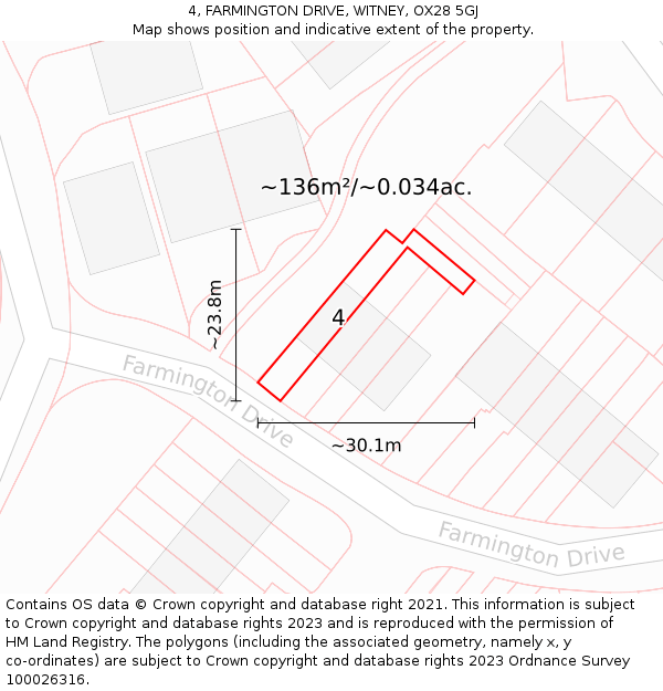 4, FARMINGTON DRIVE, WITNEY, OX28 5GJ: Plot and title map
