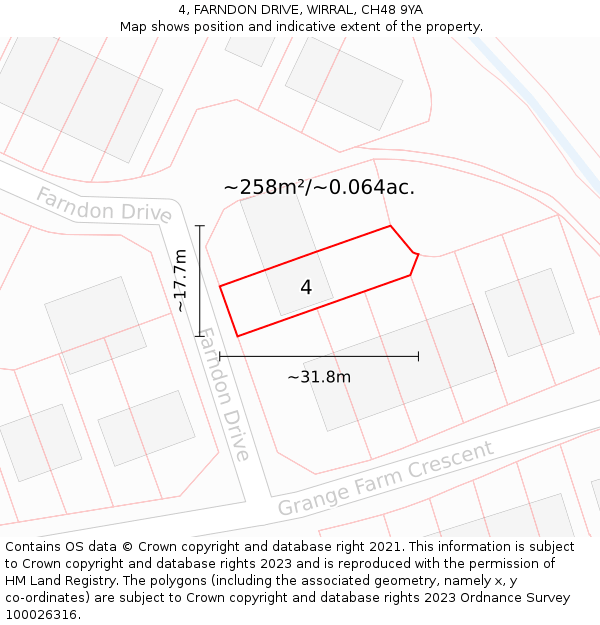 4, FARNDON DRIVE, WIRRAL, CH48 9YA: Plot and title map