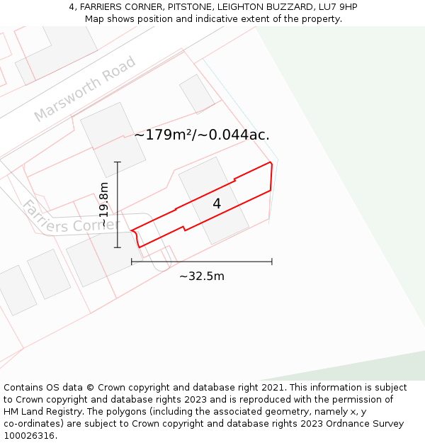 4, FARRIERS CORNER, PITSTONE, LEIGHTON BUZZARD, LU7 9HP: Plot and title map