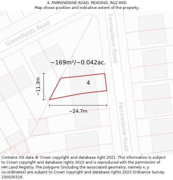 4, FARROWDENE ROAD, READING, RG2 8SD: Plot and title map